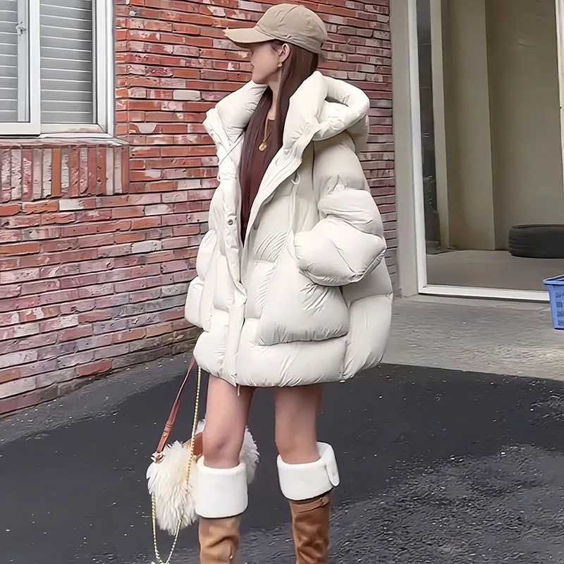 HighEnd Down Jacket Women 2025 Winter Thicken PuffLike Warm Hooded Loose White Duck Down Fashion Women Down jacket H575 W251016