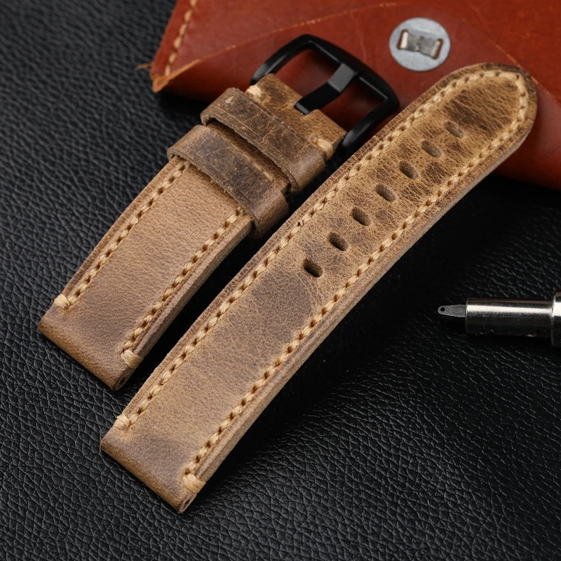 Handmade Leather Watchband 20 21 22 23 24 26MM Folded In Half to Make Soft Top Layer Calfskin Strap Retro Style For PAM111 251016
