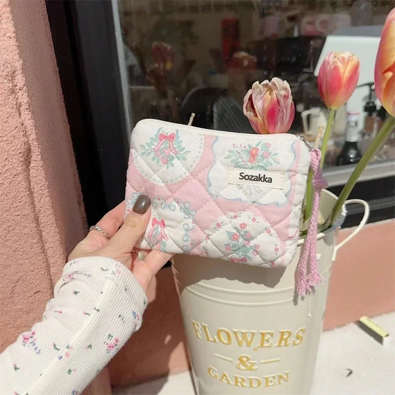 Fashion Small Fresh Cotton Coin Wallet Flower Pattern Zipper Coin Purses Lady Girls MakeUp Bag Key Money Storage Bag251011