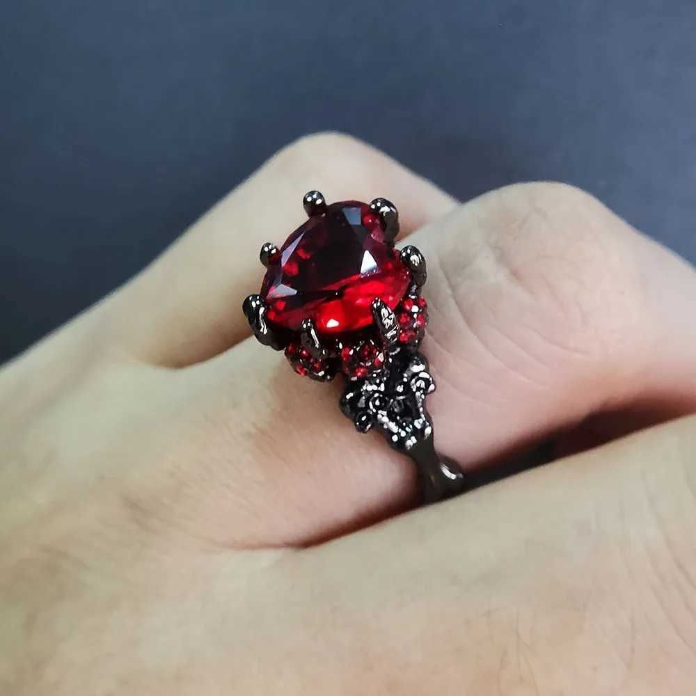 Gothic Skull HeartShaped Zirconia Promise Ring Perfect Halloween Gift for Her Hip Hop Style Copper Band Z251017