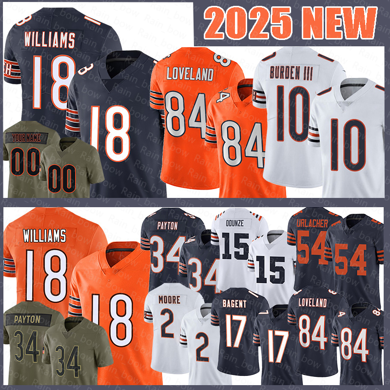 18 Caleb Williams Football Jerseys Walter Payton Luther Burden Ill Colston Loveland Rome Odunze Brian Urlacher DJ Moore Tyson Bagent Jaylon Johnson Cole Kmet