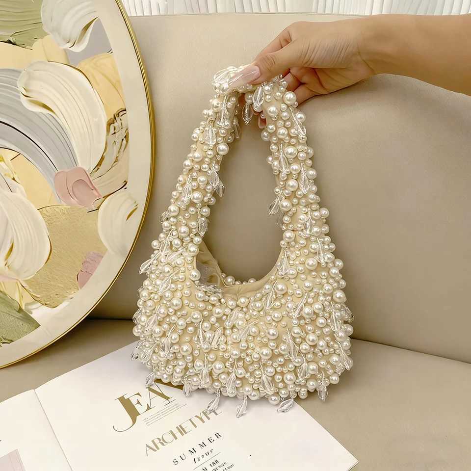 High Quality Pearl Beaded Handmade Women Handbag Fashion Evening Bag Wedding Party Clutch Purse Beads Beading Woven Shoulder Bag Z251017