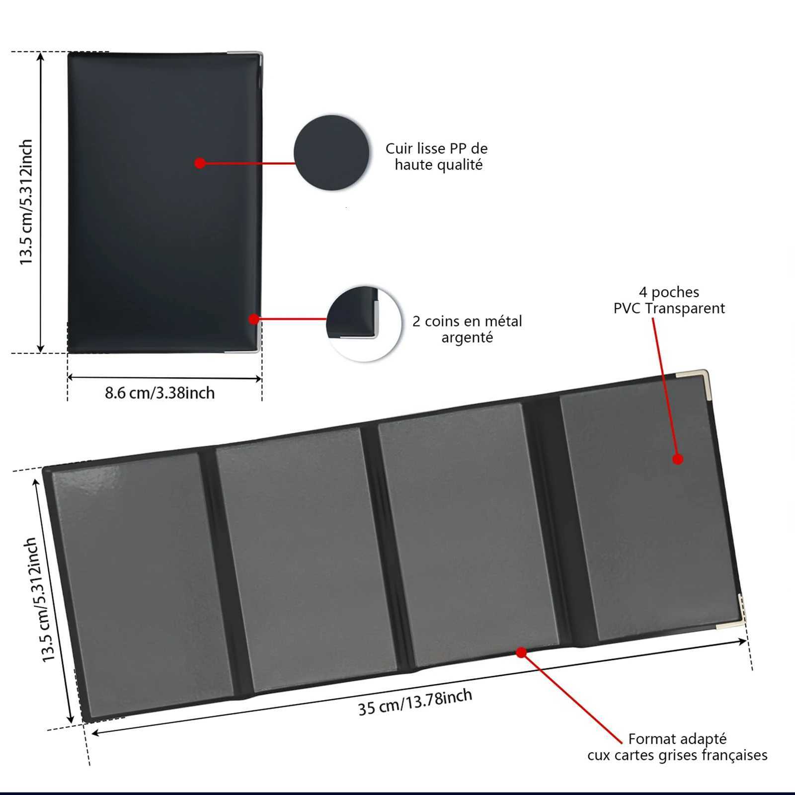 12pcs 4fold grey card holder in imitation leather Vehicle document insurance licence holder Elegant compact and durableW251017