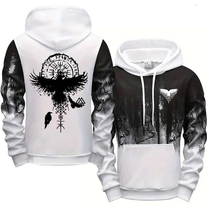 Autumn Winter Men Hoodie Viking Raven Print Sweatshirt Warm Comfortable Outdoor Fashion Top Quality Casual Outwear Male Clothing Z251017