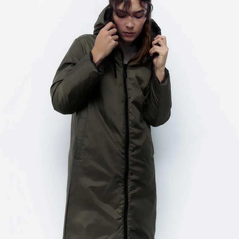 Autumn Winter New Sle Warm Womens DoubleSided Wear Long Cotton Coat Outerwear Sweet Sle Hooded Zipper Closure Regular Fit W251016