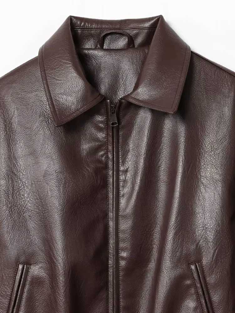 Womens Faux Leather Bomber Jacket Long Sleeve Chic Outerwear Elastic Hem Female Fashion TopT251017