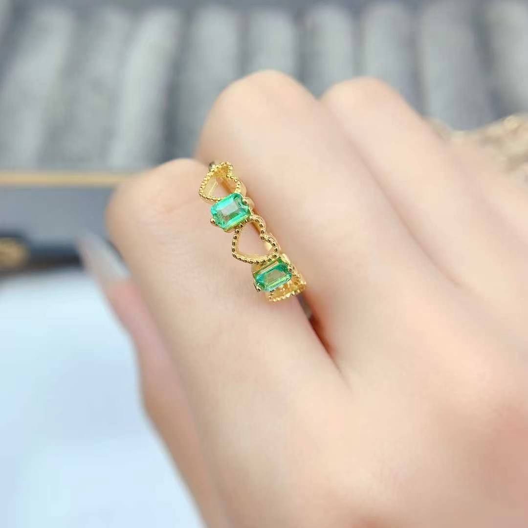 925 silver heart ring real natural emerald ring for women 3mm*4mm 0.3ct Colombian emerald silver jewelry with certificate