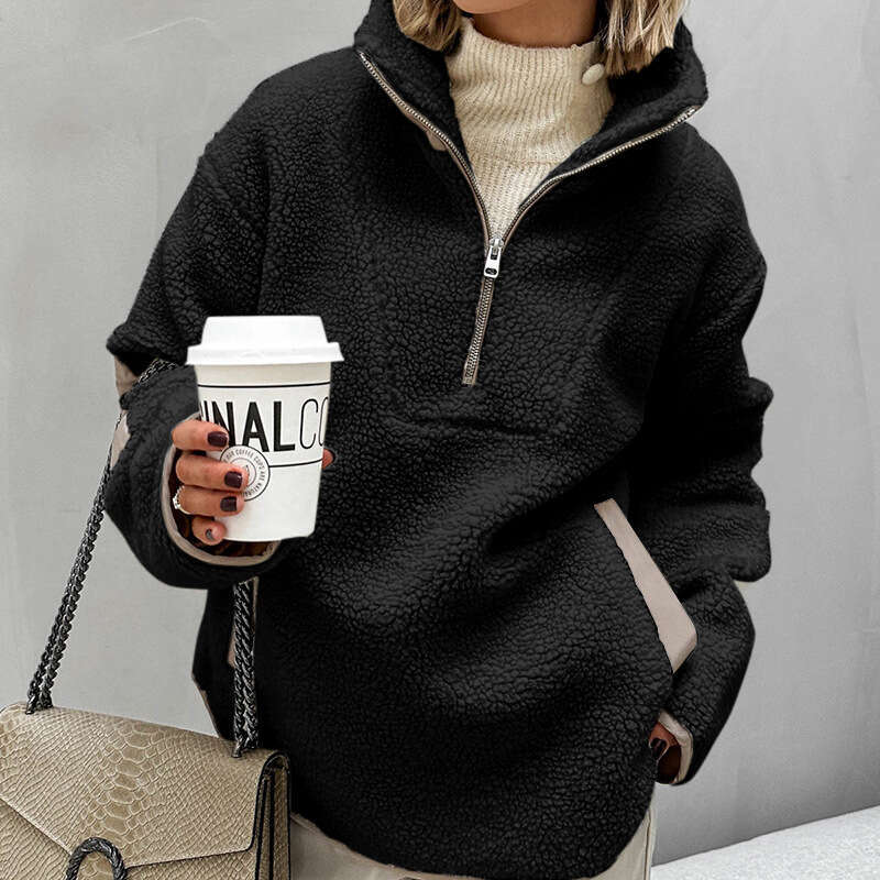 Autumn And Winter New Plush Loose Stand Collar Pullover Sweatshirt For Women Fashion Fleece Women's Clothing B5