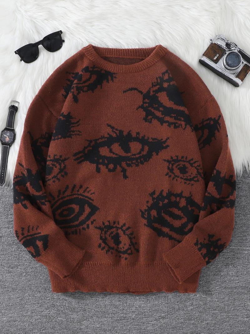 Women's Sweaters Autumn And Winter Abstract Eye Jacquard Pattern Pullover Sweater Casual Round Neck Knitted Men's