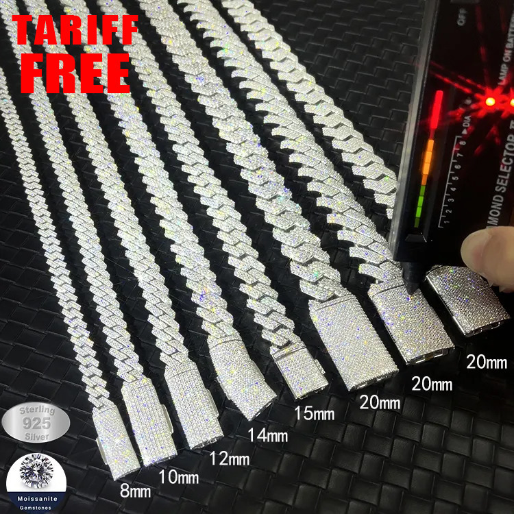 Fashion Chain 8mm20mm GRA Certificate VVS Moissanite Diamond Solid Silver Cuban Lidynamic Chain for Hip Hop Jewelry