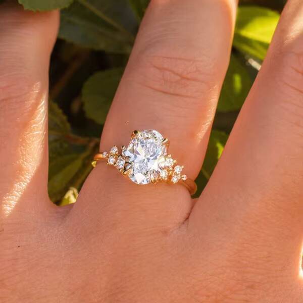 SPEEDIN Vintage Engagement Ring IGI VVS Oval Elegant Contour Diamond CVD Womens Gold Jewelry Lab Diamond Rings