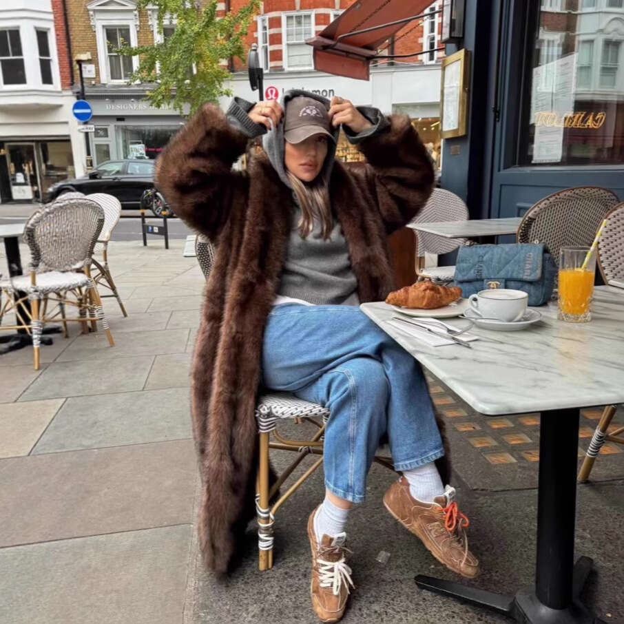 Autumn Winter Thickened Faux For Women, Casual Long Fox Coat, Loose Plus Size Fur Coat