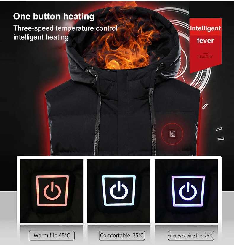 11PCS Usb Sport Hiking Winter Heating Vest Men Women Warm Heated Smart Jacket Graphene Heat Thermal Clothing Hoodied Plus Size H251017