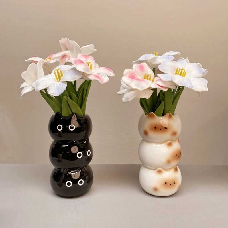Creative Flower Arrangement Storage Holder Ceramic Siamese Cat Vase Living Room Bedroom Decoration Ornaments Flower Pot C251017