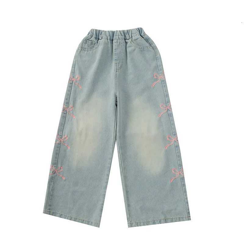 Autumn Kids Child Straight Jeans with Bows on The Side for Teens Girls Fashion Loose Fit Denim Pants Child Casual Jeans TrousersT251017