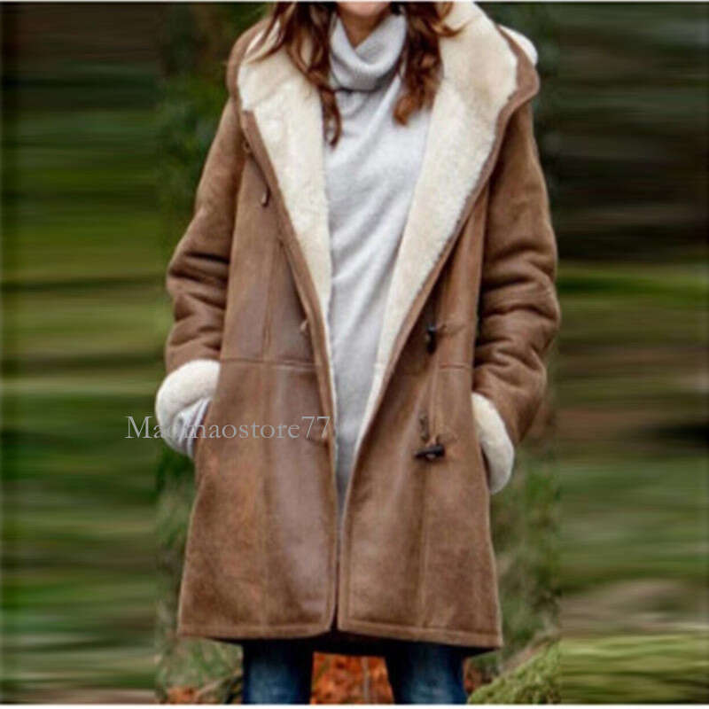 Women's Winter Intellectual Simple Haruku Style Solid Color Casual Button Cardigan Warm Mid-Length Hooded Women's Coat