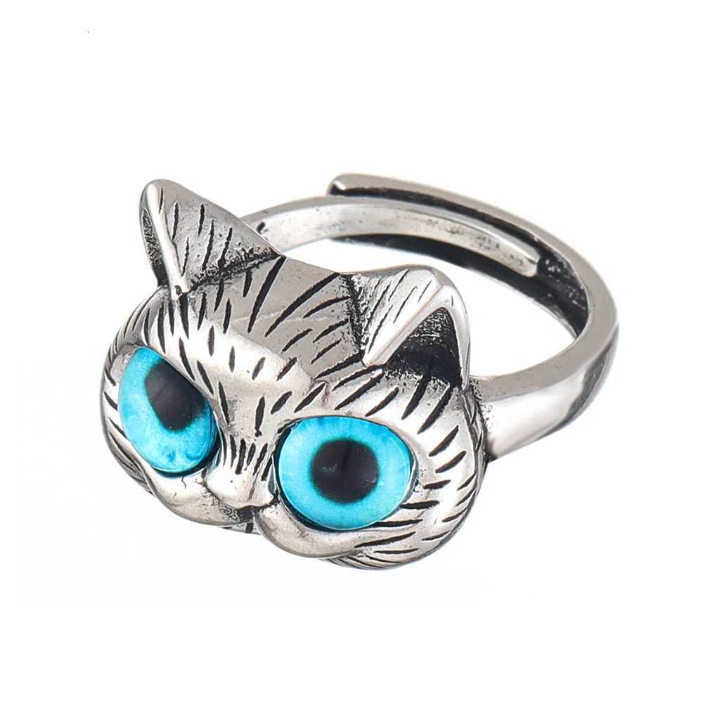 Cute Silver Color Alloy Cat Ring Fashionable Cat Eye Opening Adjustable Ring For Women Trendy Jewelry Accessories Gift Z251017