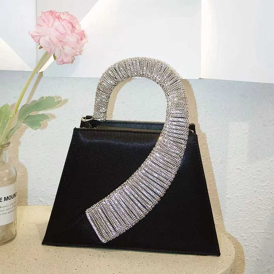 Luxury Satin Square Bag Wedding Party Clutch Purse Glitter Shiny Diamonds Handle Evening Bag Crossbody Bag Women Fashion Handbag Z251017