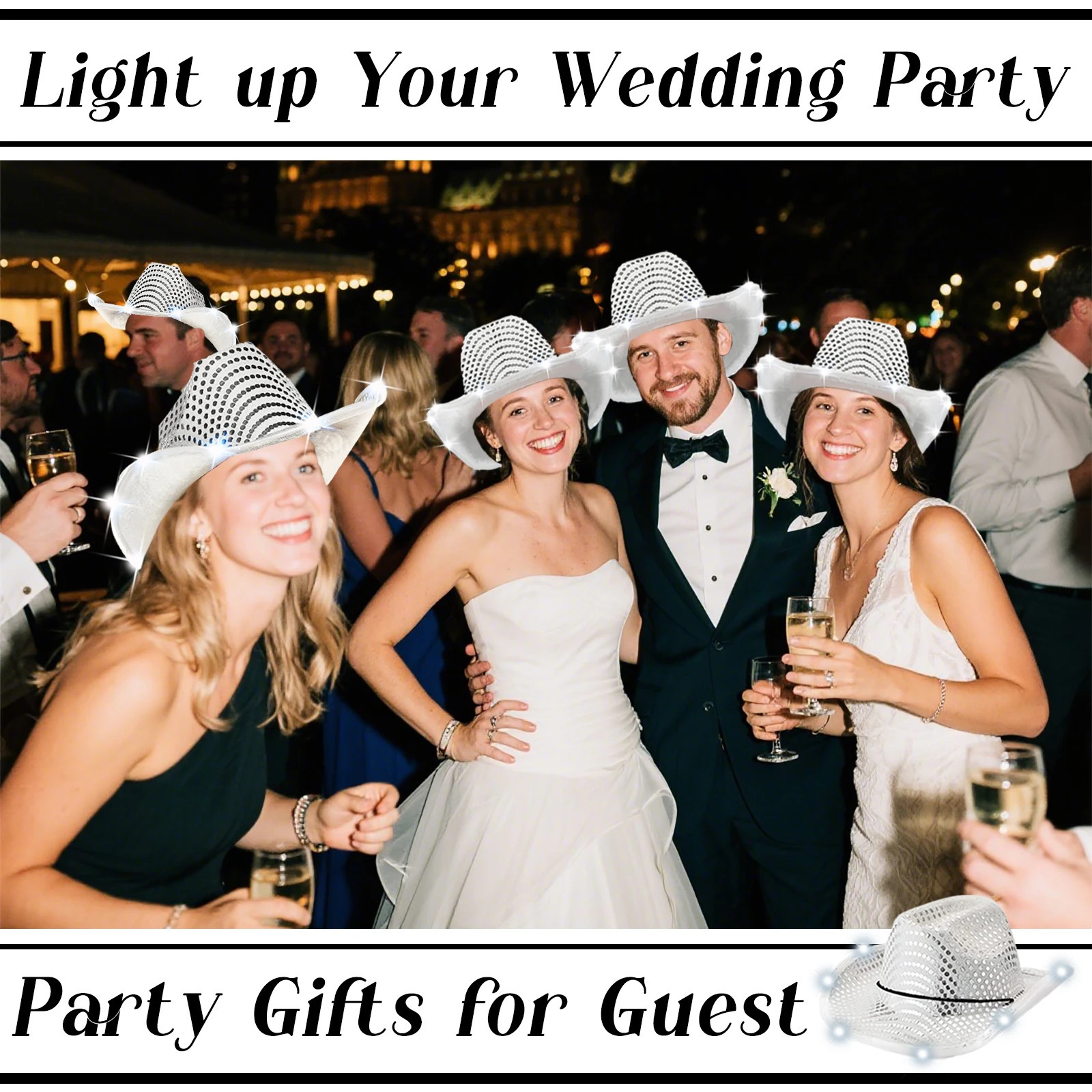 81624325680Pcs LED Cowboy Hats Bulk for Wedding Lighting up Party Hats Bachelorette Sequin Cowgirl Hat Flashing Disco Hats 251015