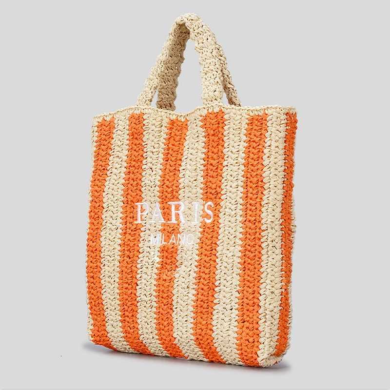 Casual Striped Straw Tote Bag Designer Letters Woven Women Handbags Handmade Summer Beach Bag Big Bali Travel Shopper Purse 2024 Z251017