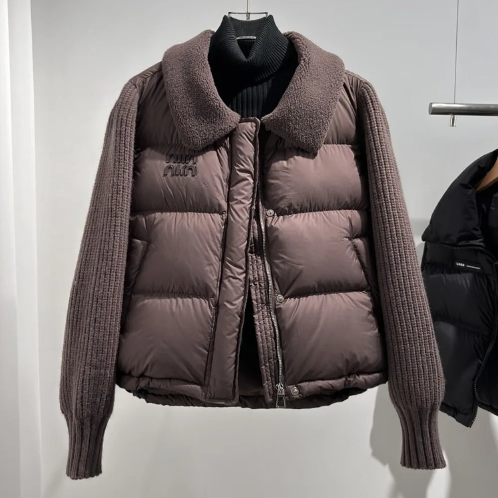 Autumn Winter Clothing Women Fashion Warm Thick White Duck Down Coat Female Knitted Long Slevee Puffer Jacket Lady Parkas 251014