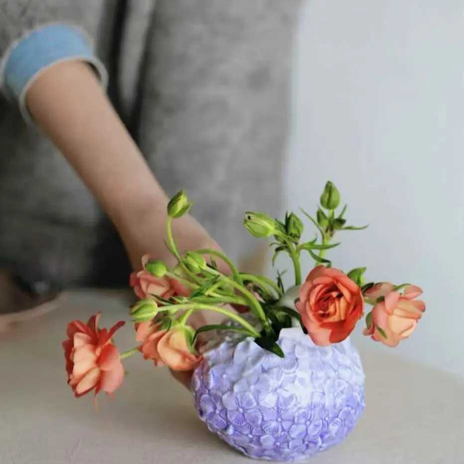 Vase French Style High Appearance Level Creative Art Blue Pink Purple Hydrangea Flower Decorative Ornaments C251017