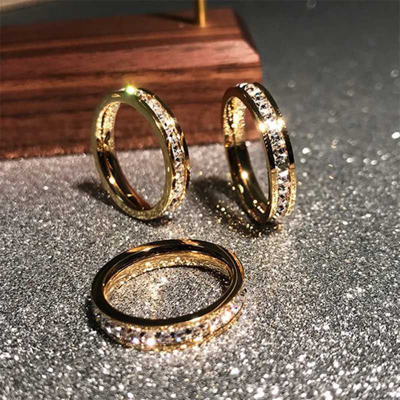 Clear White Stones Wedding Women Ring Stainless Steel 1 and 2 Rows Bling Zircon Fashion Pair Ring Female Jewelry Z251017
