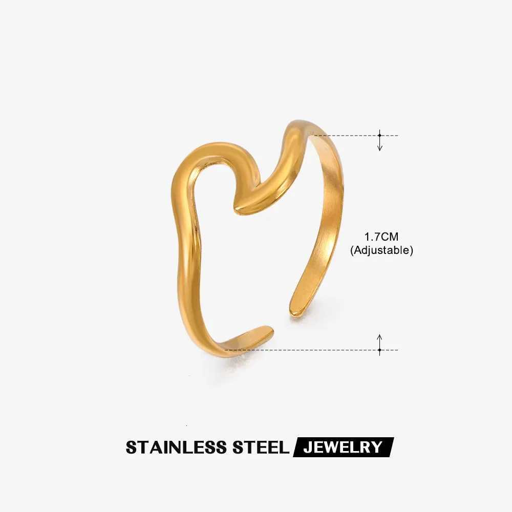 New Trendy Stainless Steel Geometric Rings for Women Girls Gold Color Minimalist Adjustable Finger Rings Birthday Jewelry GiftsW251017