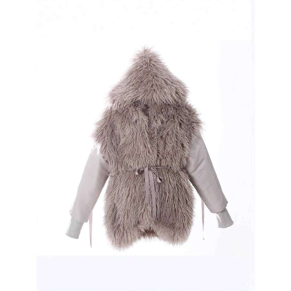 Gray Spliced Fur Retro Jacket Female Hooded Long Sleeve Loose Minimalist Casual Women's Jackets Winter Fashion Style