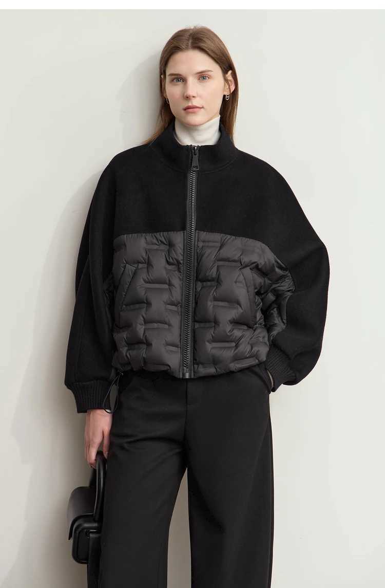 AMII Down Coats 100 Wool Stand Collar Loose Spliced Jackets for Woman 2024 Winter Warm New Casual Versatile Jacket 12454007 W251016