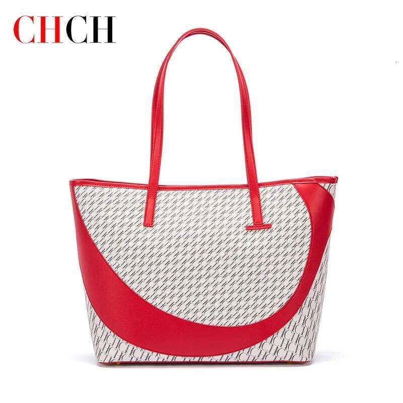 Women's Tote Red Splicing Large Capacity Handbag Magnetic Mommy Shopping Bag