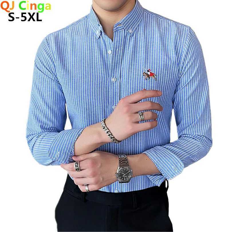 Blue Mens Single Breasted Buttoncollar Stripe Shirt Long Sleeve Fashion Fit Men Cotton Shirts Red Grey Large CamisaChemise J251017