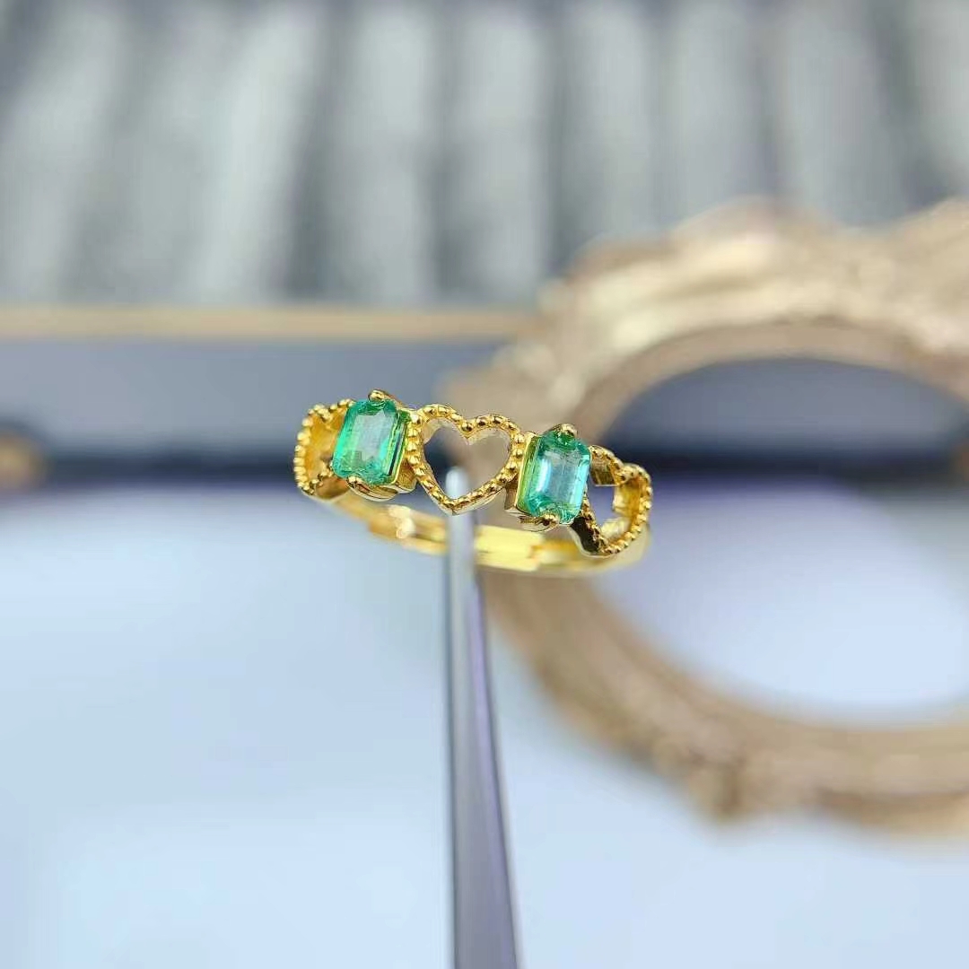 925 silver heart ring real natural emerald ring for women 3mm*4mm 0.3ct Colombian emerald silver jewelry with certificate
