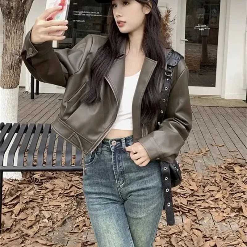 Ladies Trend Leather Jacket Autumn Female Locomotive Coat Retro Women Zipper PU Leather TopsT251017