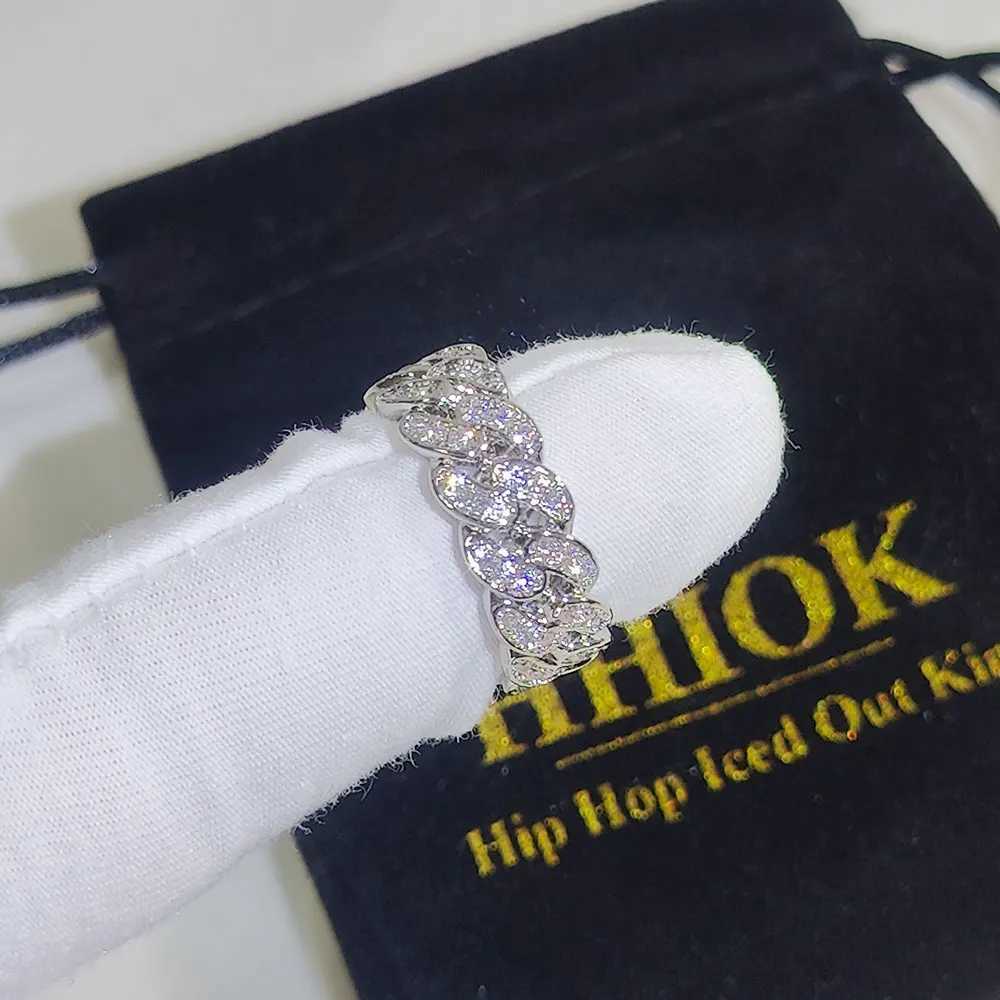 Iced Out Personalized Fashion Cuban Link Chain Ring Gold Plated Bling CZ Simulated Zircon Hip Hop Ring for Men WomenW251017