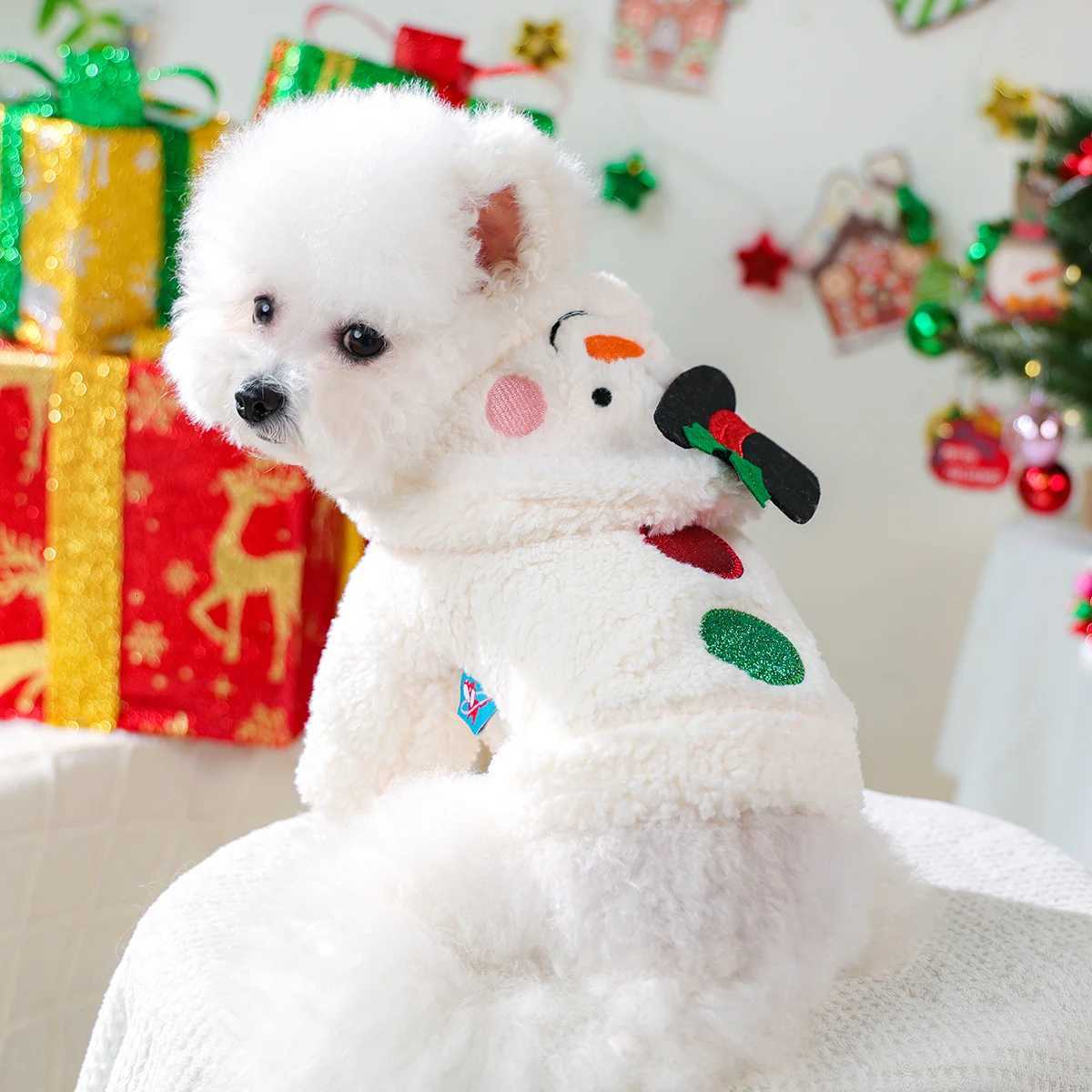 Pet Dog Cat Clothes Autumn and Winter Thickened Plush Snowman Sweater Jacket Snapdown White Hoodie JacketW251017