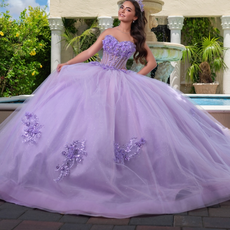 Lilac Shiny Quinceanera Dresses Off The Shoulder Applique Flower Beading Crystal Tull Party Birthday Sweet 16 Dres Vestidos 15 De Anos