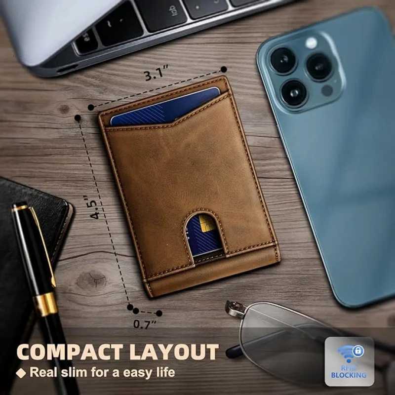 YATBEST Mens Card Bag Leather Multi slot Wallet RFID Anti theft Brush with ID Card Window Fashion Card ClipW251017