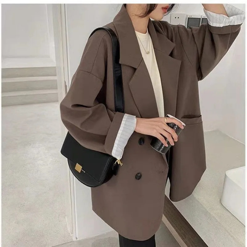 Oversize Blazers Women Long Sleeve Black Suit Streetwear Korean Chic Loose Jacket Spring Autumn Coat Doublebreasted Tweed 251017