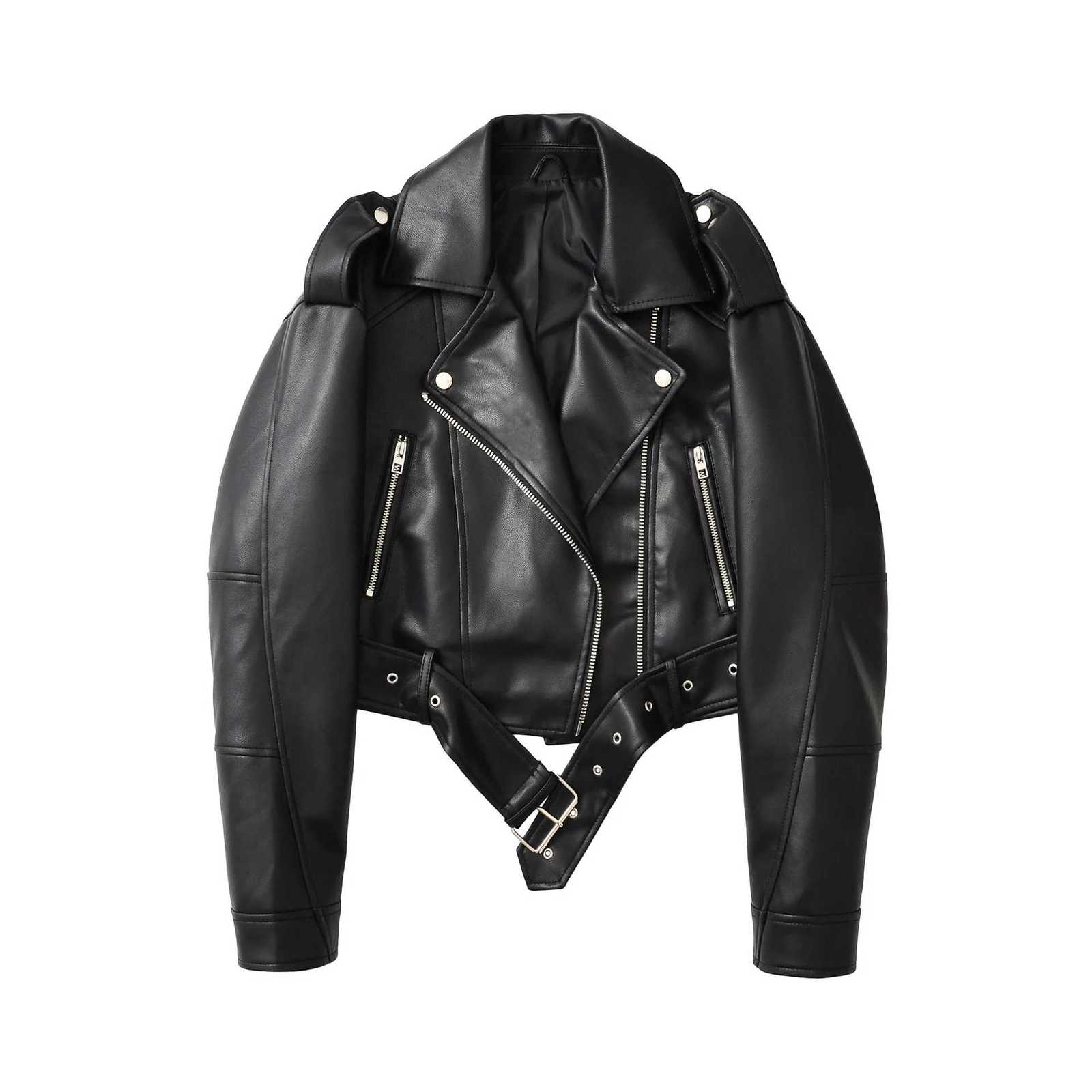 Women Pu Faux Leather Coats Short Jacket Vintage Moto Biker Coat Streetwear Zipper Turn Down Collar Outerwear Autumn 2025T251017