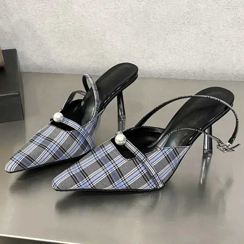 Retro Plaid Design High Heels Women Summer Elegant Slingbacks Heeled Sandals Sexy Pointed Toe Women Pumps Sandalias De Mujer Z251015
