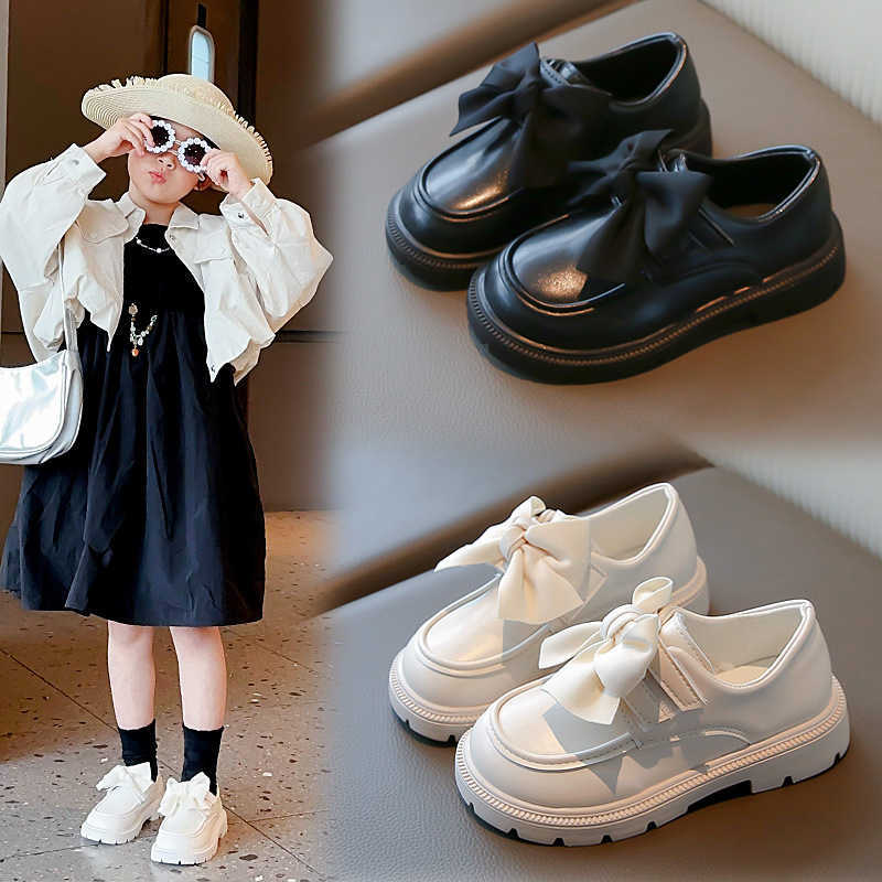 Girls Leather Shoes 2024 Spring and Autumn New Soft Sole Black Performance Shoes Little Girls British Style Fashion Princess Shoes W251017