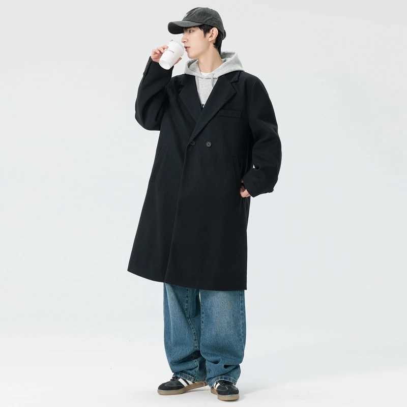 One Breasted Long Woolen Trench England Style Wool Blends Coat Autumn Winter Business Casual Fashion Mens Woolen Windbreaker J251017