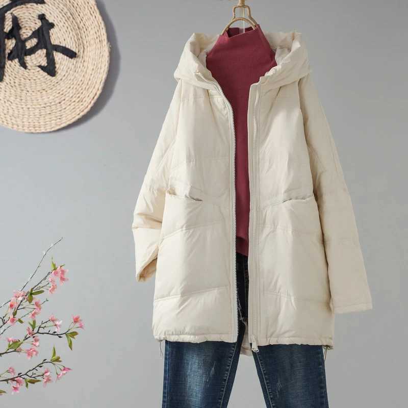 Schinteon Women White Duck Down Loose Jacket with Hood Autumn Winter Outwear Casual Over Size Casual Coat Korean Style 2023 New W251016