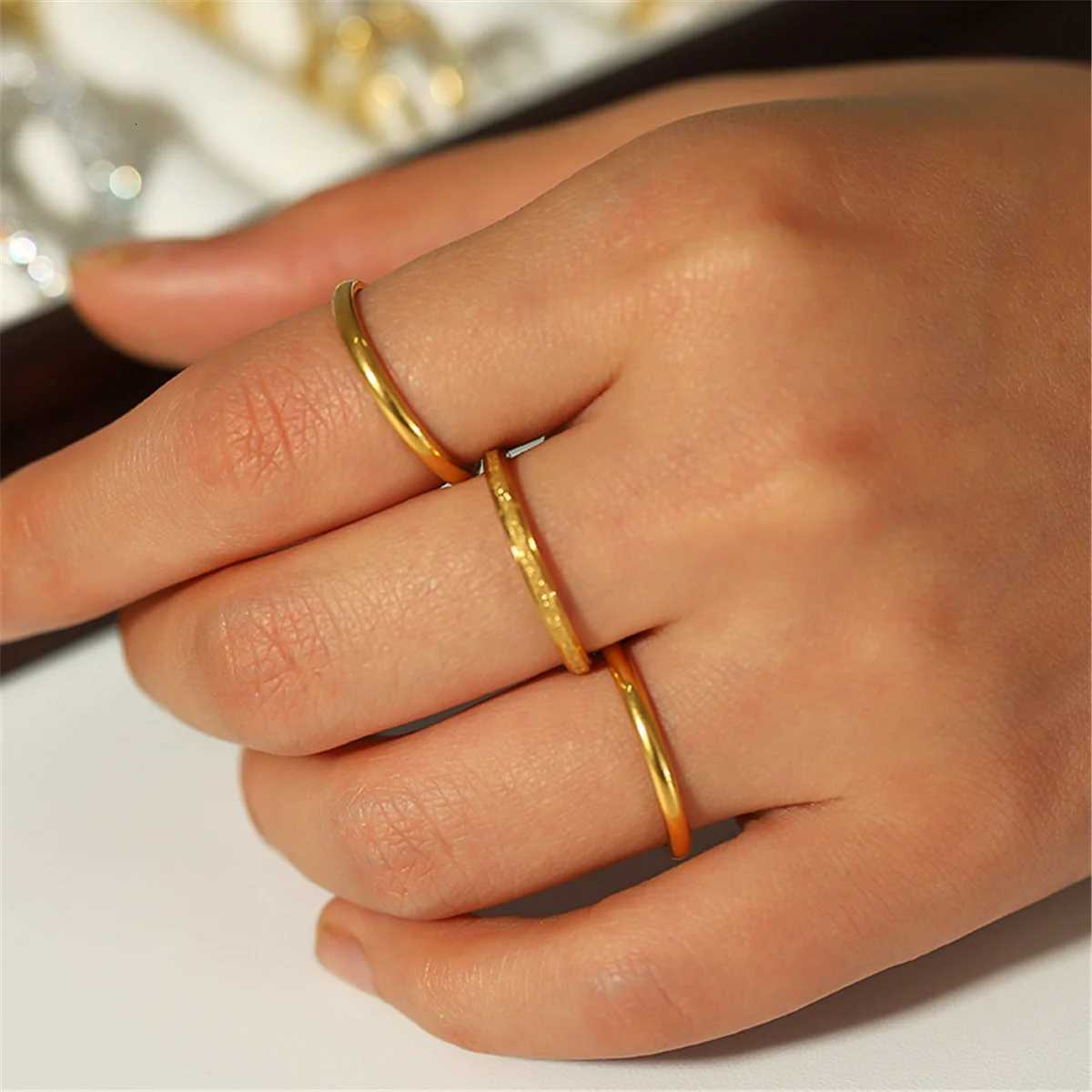 3Pcsset Vintage 18K Gold Plated Stainless steel Rings for Women Fashion Jewelry Gift Simple Ring Z251017