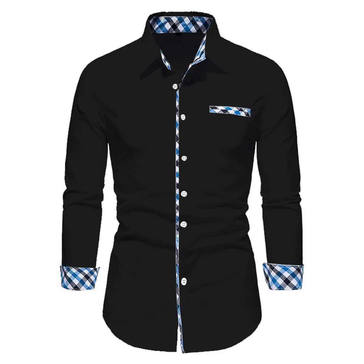 Mens Casual Fashion Black and White Business Lapel Button Shirt Red Blue White Shirt S6XL J251017