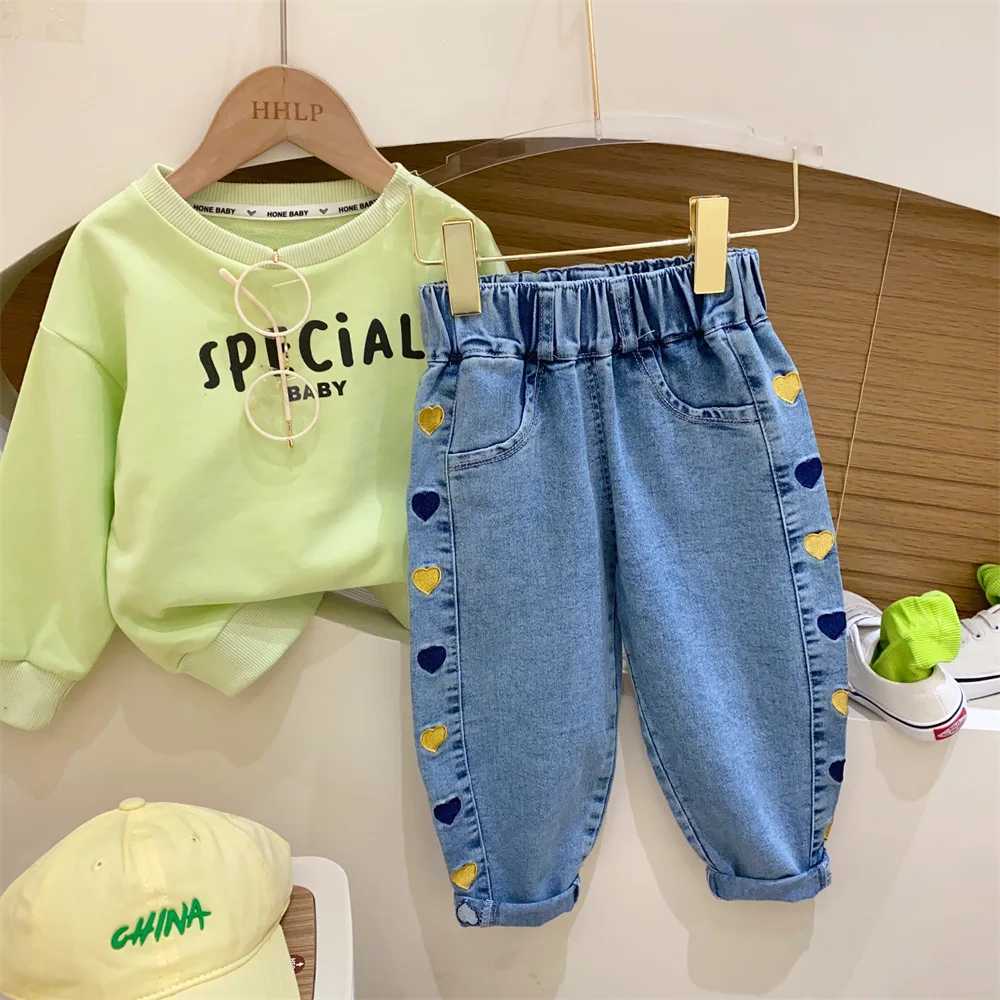 2023 Fashion Girls Jeans For Kids Clothes Flowers Denim Pants Autumn Baby Girl Straight Trousers 16 Years Kids Harem JeanT251017
