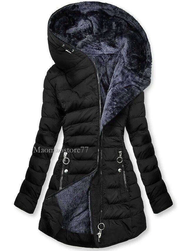 Women's Clothing Selling Hot Plush Hooded Mid-Length Diagonal Zipper Cotton Coat For Women goose coat women