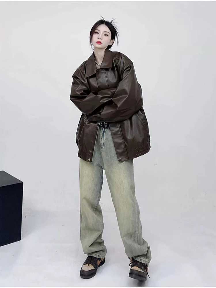 2025 New PU Leather Jacket Woman Solid Color Hiphop Jacket Top Motorcycle Style Faux Leather Jacket for WomenT251017