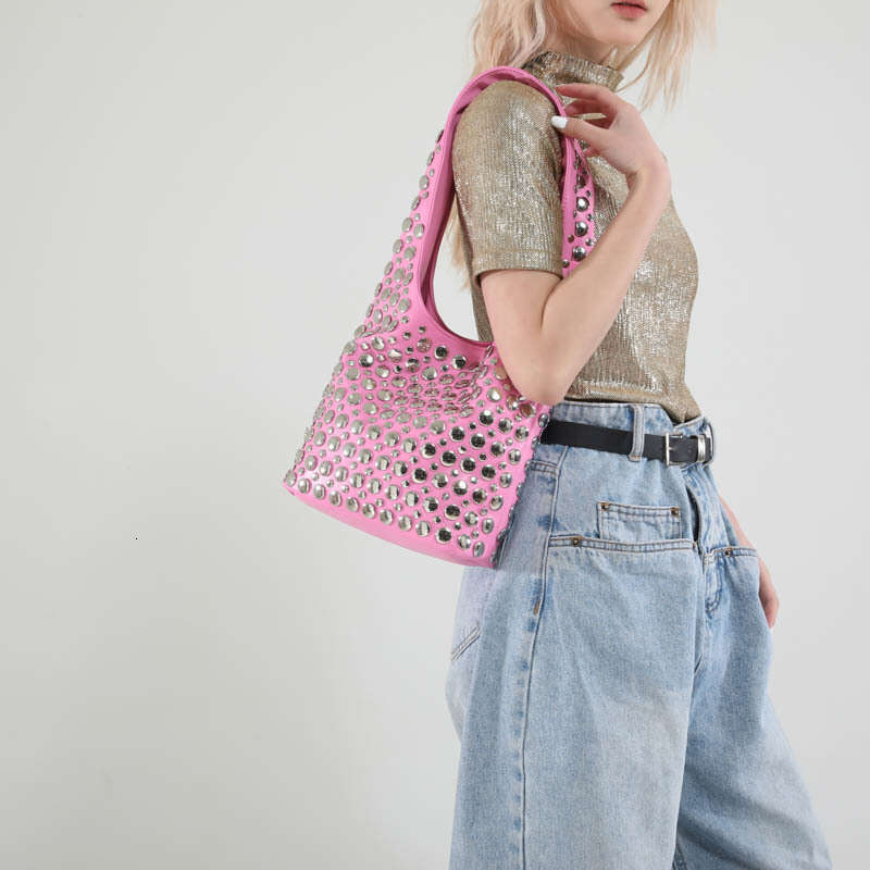 Trendy Cool Polka Dot Studded for Women New Fashion Motorcycle Versatile Ladies Underarm Tote Bag